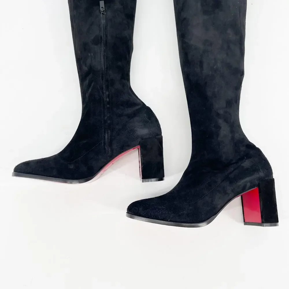Christian Louboutin Stretchadoxa Black Over the Knee Block Heel Boots EU 37